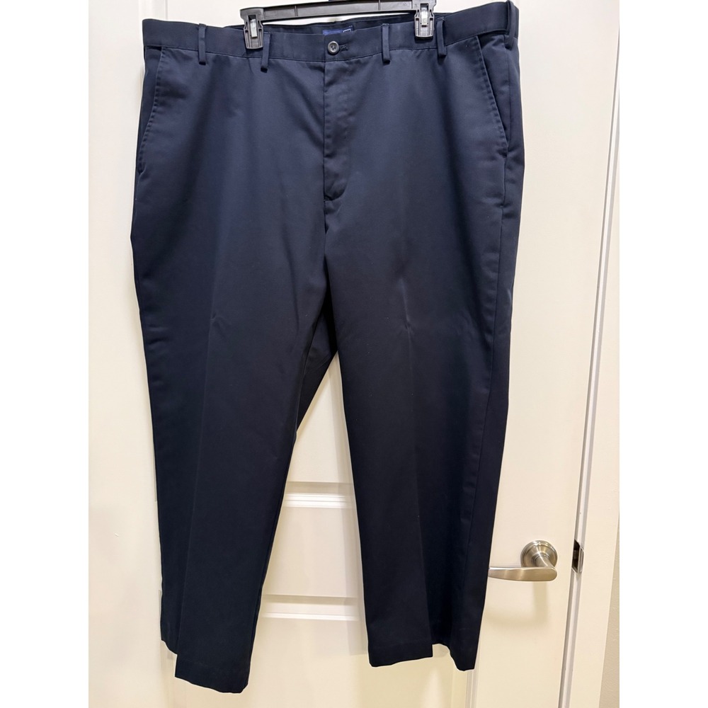 IZOD American Chino Mens Navy Blue Flat Front Pants 46x29 Straight Leg Twill